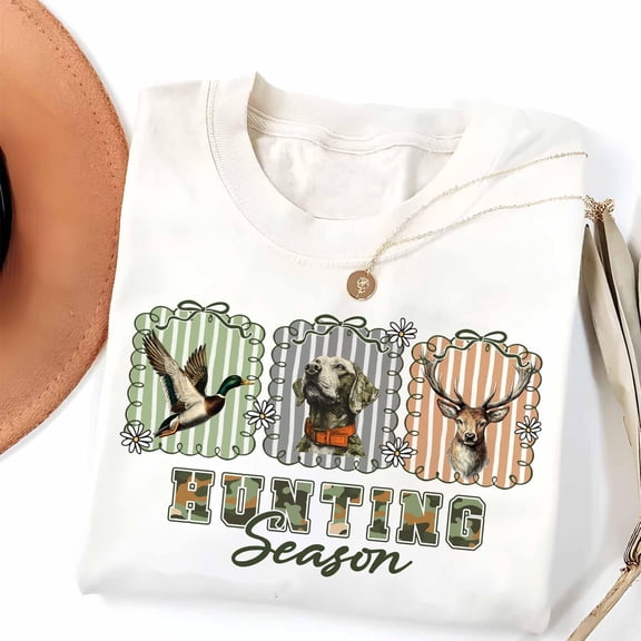 Hunting Season Shirt, Preppy Camo Bow, Coquette Hunting Tee, Deer Duck Hunter, Girl Fall Hunting Camo Tee, Hunter Outfits, Dog Lover Tees SWEATSHIRT All Size S-5XL