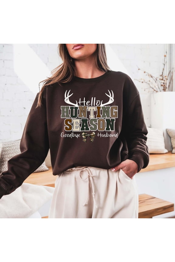 Hunting Season Sweatshirt: Camo Bow Deer Husband Sweater Sweatshirt All Size S-5XL
