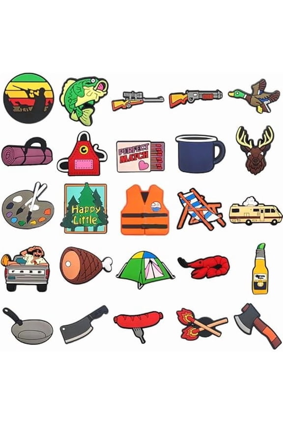 Hunting Shoe Charms Decoration for Clog Sandals Shoes Accessories Bracelet Wristband camped out gift for Outdoor enthusiasts Kids Party Favor Gifts