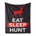 thumbnail image 1 of Hunting Soft Flannel Fleece Blanket, Eat Sleep Hunt Inspirational Words Grunge Retro Deer Silhouette Antlers, Cozy Plush for Indoor and Outdoor Use, 70" x 90", Scarlet Eggplant White, by Ambesonne, 1 of 6