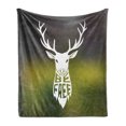 thumbnail image 1 of Hunting Soft Flannel Fleece Throw Blanket, Deer Head with Horns Concept Artwork Be Free Phrase Stag Free Nature, Cozy Plush for Indoor and Outdoor Use, 70" x 90", Multicolor, by Ambesonne, 1 of 6