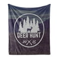 thumbnail image 1 of Hunting Soft Flannel Fleece Throw Blanket, Deer Hunt Emblem Design Pines with Antler Silhouette Snowy Mountains, Cozy Plush for Indoor and Outdoor Use, 50" x 70", Brown Blue and White, by Ambesonne, 1 of 6