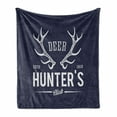 thumbnail image 1 of Hunting Soft Flannel Fleece Throw Blanket, Deer Hunter's Club Logo Design Antlers Retro Typography Shabby Style, Cozy Plush for Indoor and Outdoor Use, 70" x 90", Navy Blue White, by Ambesonne, 1 of 6