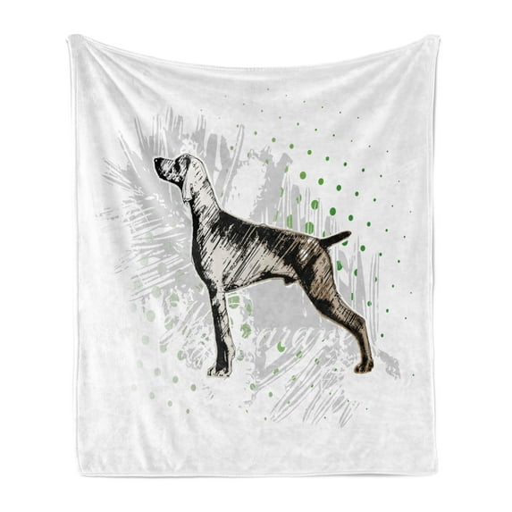 Hunting Soft Flannel Fleece Throw Blanket, Sketch of the Weimaraner Dog Canine on Grungy Abstract Design Background, Cozy Plush for Indoor and Outdoor Use, 70" x 90", Black Grey Green, by Ambesonne
