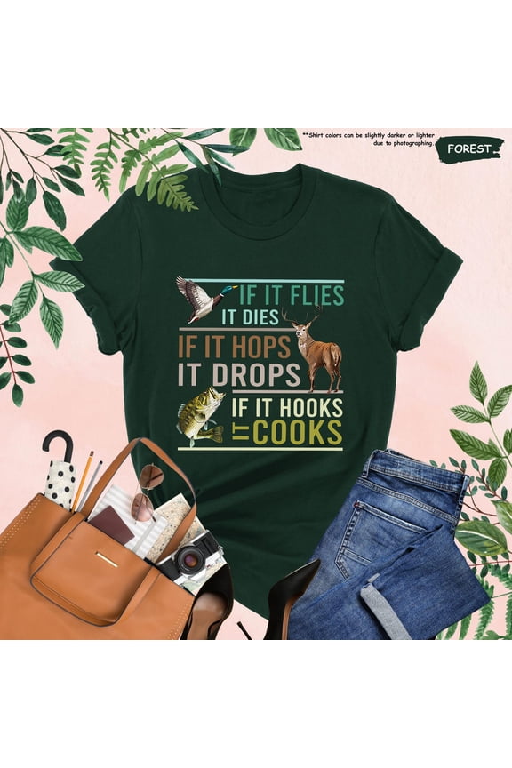 Hunting T Shirt, Mens Fishing Shirt, Deer and Duck Hunting T-Shirts, Duck Hunter Dad Gifts, If It Flies It Dies Tee, Outdoorsman Shirt All Size S-5Xl