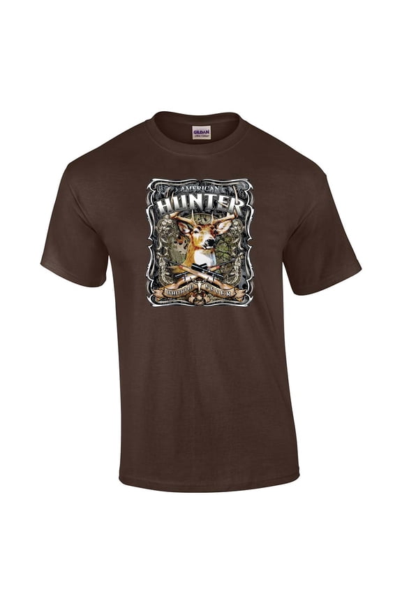 Hunting T-shirt American Hunter Whitetail Fever Deer Buck Wildlife Venison Hunt Elk Outdoors Tee Shirt-Brown-Large