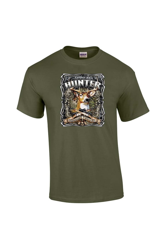 Hunting T-shirt American Hunter Whitetail Fever Deer Buck Wildlife Venison Hunt Elk Outdoors Tee Shirt-Military-XL