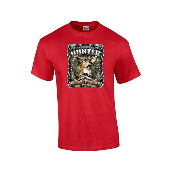 Hunting T-shirt American Hunter Whitetail Fever Deer Buck Wildlife Venison Hunt Elk Outdoors Tee Shirt-Red-XXL