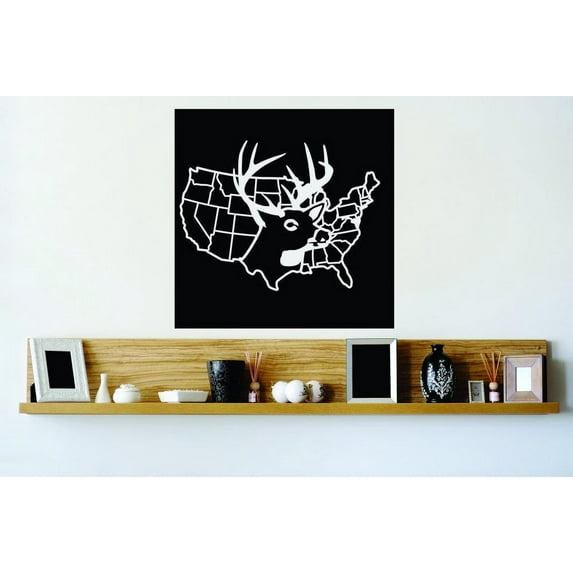 Hunting Themed Wall Decal Decoration Us Continental Outline Wild Deer Buck Hunt Outdoor Lifestyle Stickers Home Decoration for Hunters - Size: 18 In x 18 In