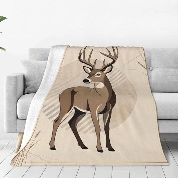 Hunting Throw Blanket, Deer Blanket Gifts for Men, Hunting Theme Flannel Throw Blanket for Adults, Independence Day Deer Forest Home Decor 50x40