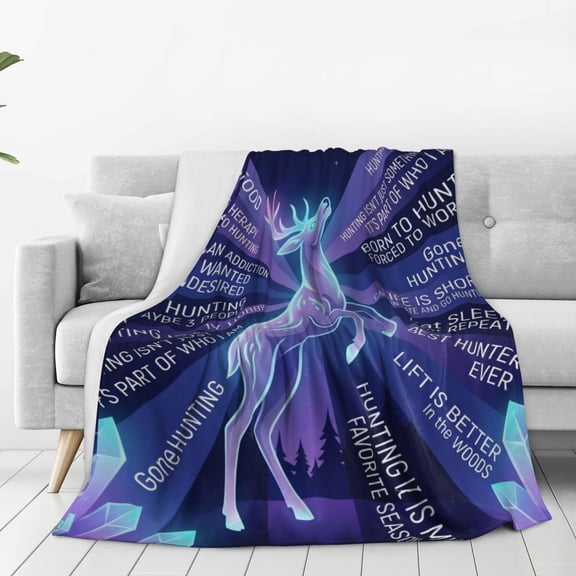Hunting Throw Blanket, Flannel Blanket with Deer Hunter Print, Warm Bed Couch Sofa Throw Blanket 50x40
