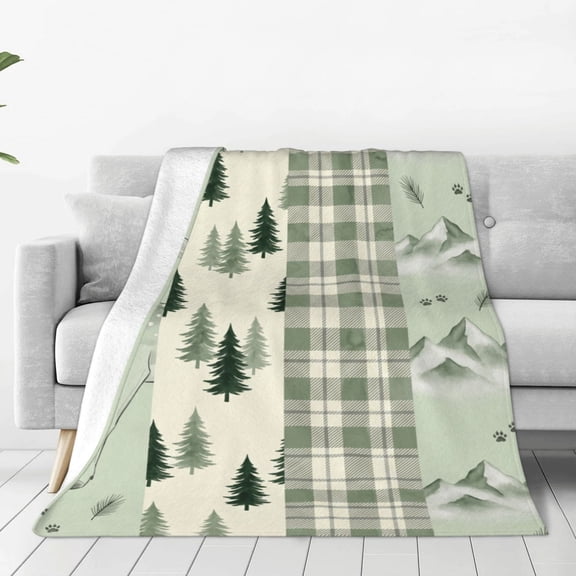 Hunting Throw Blanket, Flannel Blanket with Lodge Plaid Patchwork Design, Living Room Bedroom Throw 50x40
