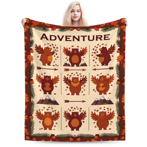 Hunting Throw Blanket, Flannel Blanket with Rustic Wild Animal Pattern, Camping Travel Outdoor Blanket 50x40