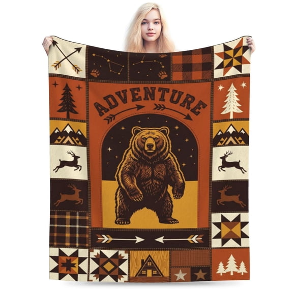 Hunting Throw Blanket, Flannel Blanket with Rustic Wild Animal Pattern, Camping Travel Outdoor Blanket 50x40