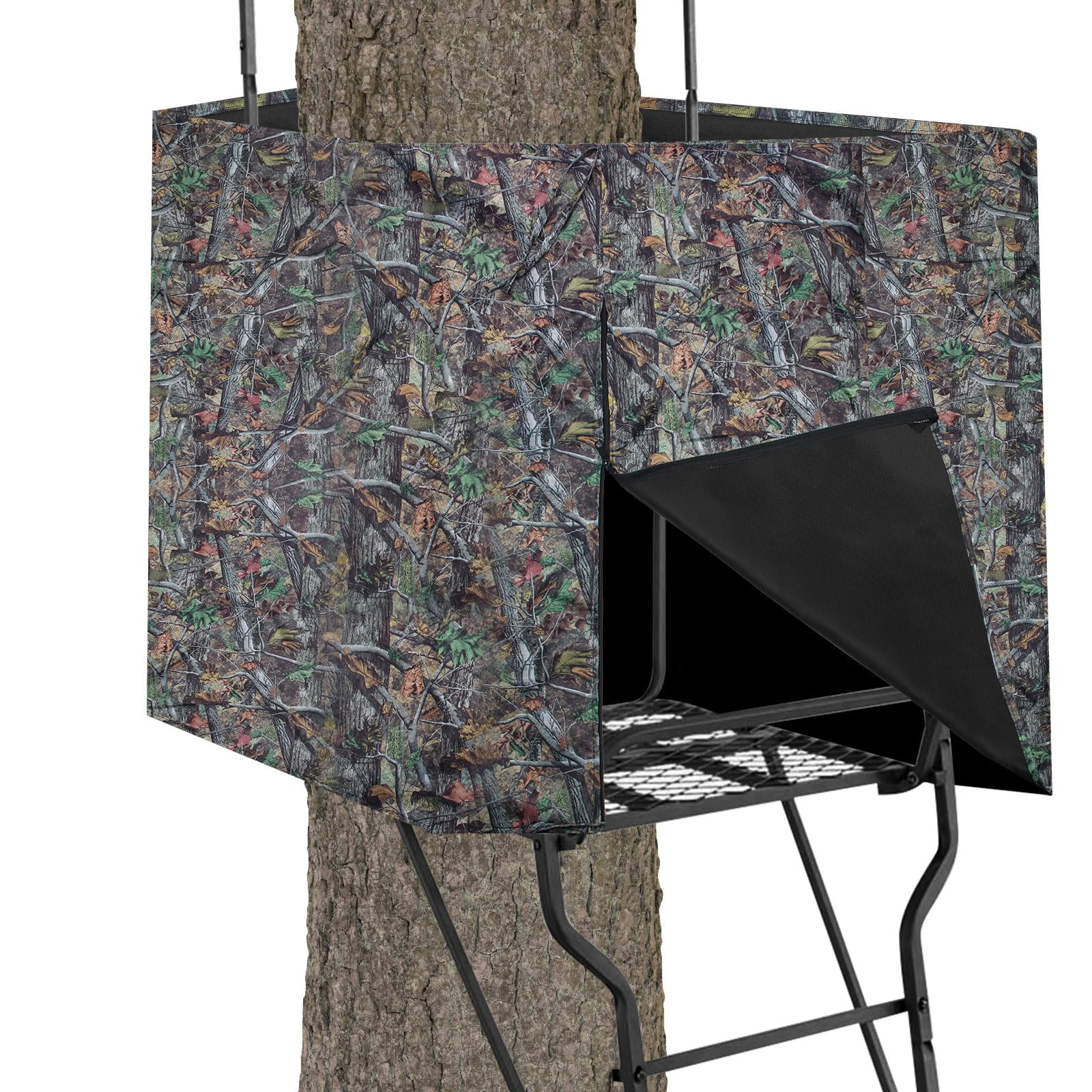 Hunting Tree Stand Blind Cover, Universal Camo Tree Stand Elevated Deer Blind Kit For 2 Man Stand Tree Stand Blind Enclosure Tower With A Zippered Closure Hunting Tree Stand Accessories