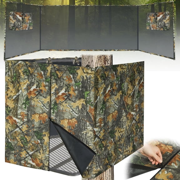 Hunting Tree Stand Blind, Ladder Stand Blind Kit for 2 Man Camo Treestand Blinds Cover with Zipper Storage Pocket Tree Stand Blind Accessories for Hunting Deer, 10236 Inch, Choose See Through or Not