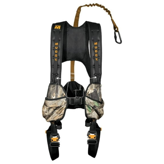 Hunting Tree Stand Safety Systems Lightweight Padded Nylon Quick-Release Crossover Harness Combo, Large