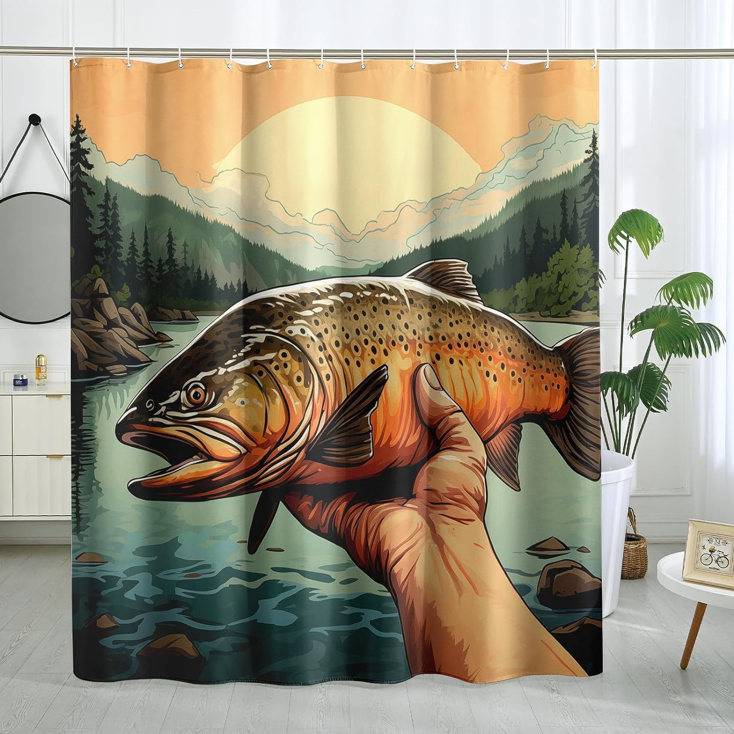 Hunting Trout Shower Curtain Country Farmhouse Fish Shower Curtains ...