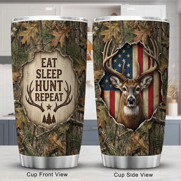 Hunting Tumbler 20oz, Stainless Steel Travel Cup with Lid, Eat Sleap Hunt Repeat Insulated Coffee Mug, Hunting Gifts for Men Friends Dad Grandfather on Birthday Christmas