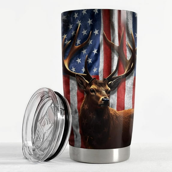 Hunting Tumbler Cup 20oz Deer Hunting Gifts for Men Hunters American Flag Stainless Steel Insulated Tumblers Coffee Travel Mug Hunter Gift for Birthday Christmas