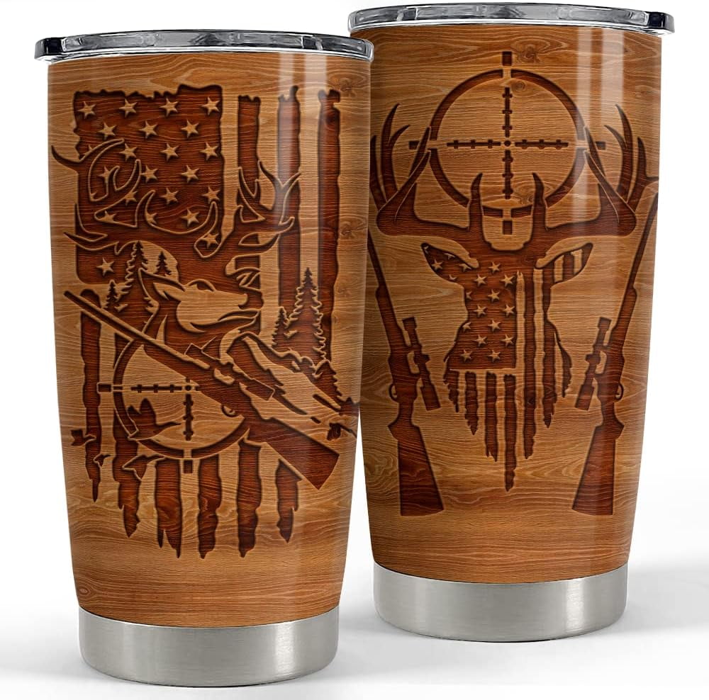 Hunting Tumbler Wood Style American Flag 20oz Tumblers with Lid Gift ...