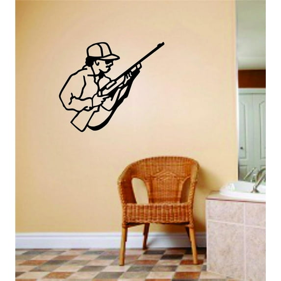 Hunting Vinyl Wall Decal - Boys Room Hunter Gun Home 10 X 10"