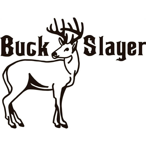 Hunting Vinyl Wall Decal - Buck Slayer Letters With Deer / Buck Image Animal Hunting Hunter Man Gun Boys Kids 12 X 24 Inches