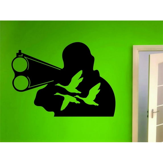 Hunting Vinyl Wall Decal - Geese Animal Hunting Hunter Man Gun Boys Kids Bed Room Sports 14 X 28"