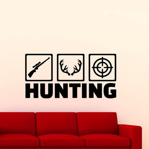 Hunting Wall Sticker for Man Bedroom Deer Hunt Hunter Aim Logo Vinyl Wall Decal Man Cave Decoration Art Mural Wall Posters 57x28cm