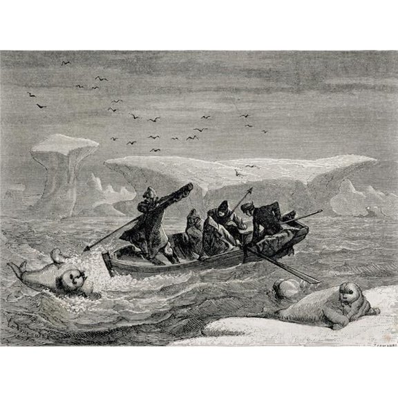 Hunting Walrus With Harpoons In The Spitsbergen Islands Svalbard Archipelago 19Th Century Engraving Print