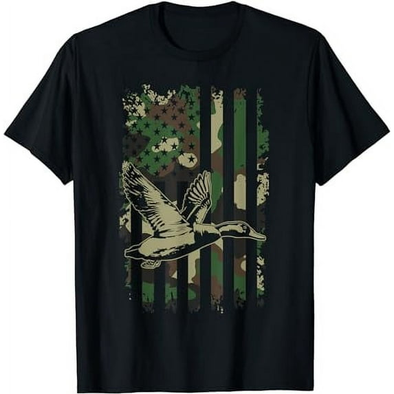 Hunting Waterfowl Mallard Duck- Camouflage USA flag Hunter T-Shirt