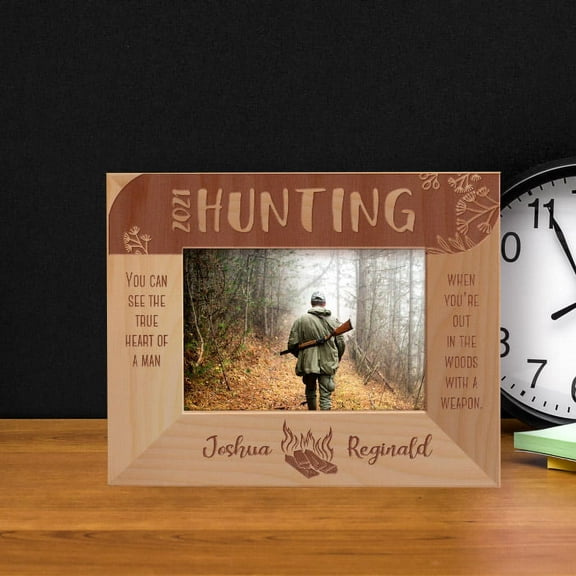 Hunting When You're Out In The Woods With Weapon Personalized Wooden Frame-5" x 3 1/2" Brown Horizontal