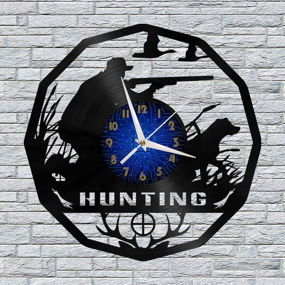 Hunting in The Wild 12 Inch Vinyl Record Wall Clock - Silent, Creative, and Unique Clock for Living Room, Entryway, or Bedroom Decor - Perfect Gift Idea(12 inchs B without LED)