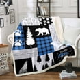 thumbnail image 1 of Hunting Wolf Bear Blanket,Woodland Animal Rustic Cabin Throw Blanket Camping Decor,Blue Buffalo Plaid Patchwork Fleece Blanket,Paw Print Jungle Pine Trees Sherpa Blanket 30"x40", 1 of 6