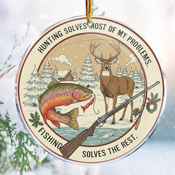Hunting and Fishing Christmas Ornament Acrylic 3.6 Inch
