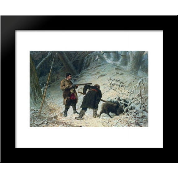 Hunting for wild boar 20x24 Framed Art Print by Perov, Vasily