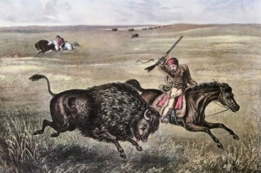 Hunting on the Plains 1871 Currier & Ives (Active 1857-1907 American) Canvas Art - Currier & Ives (18 x 24)