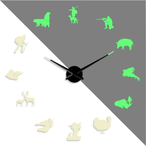 Hunting silhouette DIY Different Luminous Frameless Wall Clock Home Decor Modern Design Wild hunting enthusiasts Gift - 27 inch
