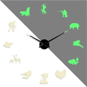 Hunting silhouette DIY Different Luminous Frameless Wall Clock Home Decor Modern Design Wild hunting enthusiasts Gift - 47 inch