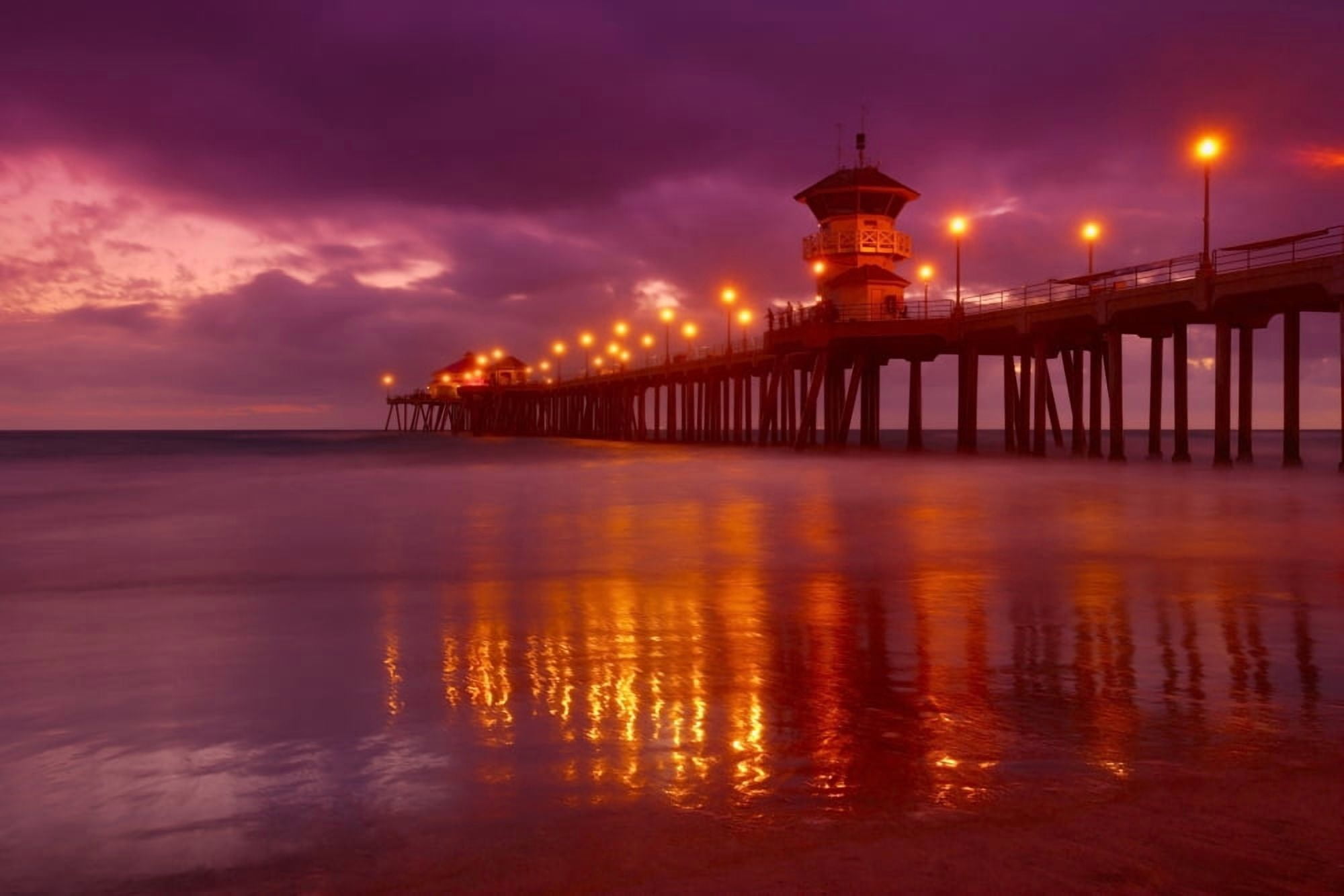 Huntington Beach At Night Canvas Art - Don Hammond Design Pics (34 x 22)