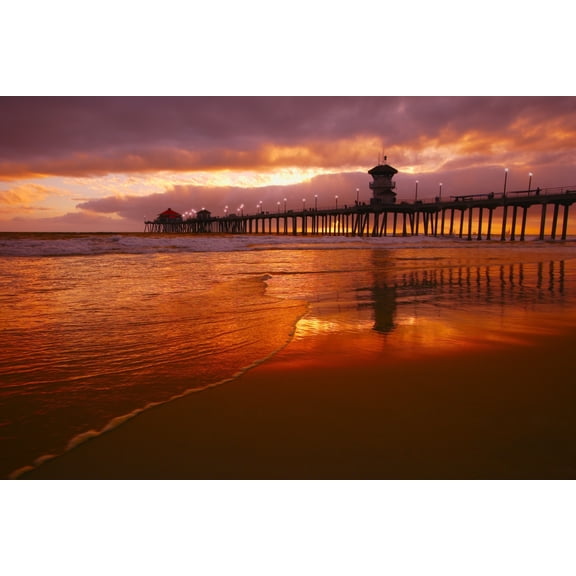 Huntington Beach At Sunset California Usa Canvas Art - Don Hammond Design Pics (34 x 22)