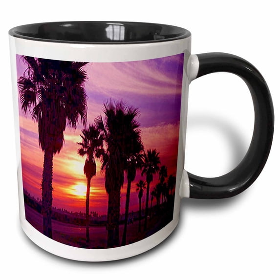 3drose, Huntington Beach Boardwalk Sunset, 15oz Two-tone Black Mug