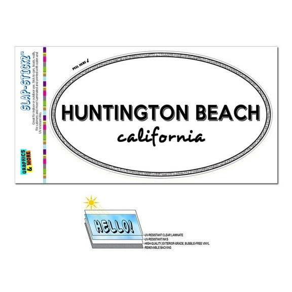 Huntington Beach, CA - California - Black and White - City State - Oval Laminated Sticker