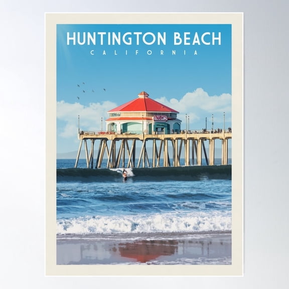 Huntington Beach California Vintage Travel Poster UNFRAMED PAPER POSTER, Home Decor