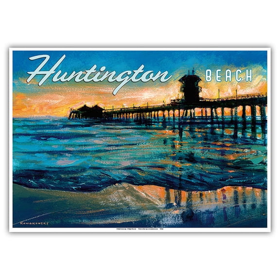 Huntington Beach California - Vintage Travel Poster by Wade Koniakowsky - Master Art Print 10in x 14in