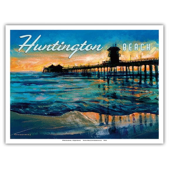 Huntington Beach California - Vintage Travel Poster by Wade Koniakowsky - Master Art Print (Unframed) 9in x 12in