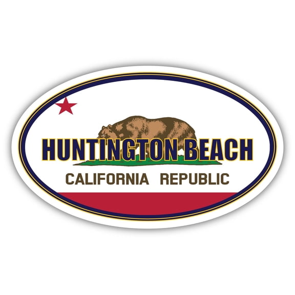 Huntington Beach City California State Flag | CA Flag Orange County Oval State Colors Bumper Sticker Car Decal 3x5 inches