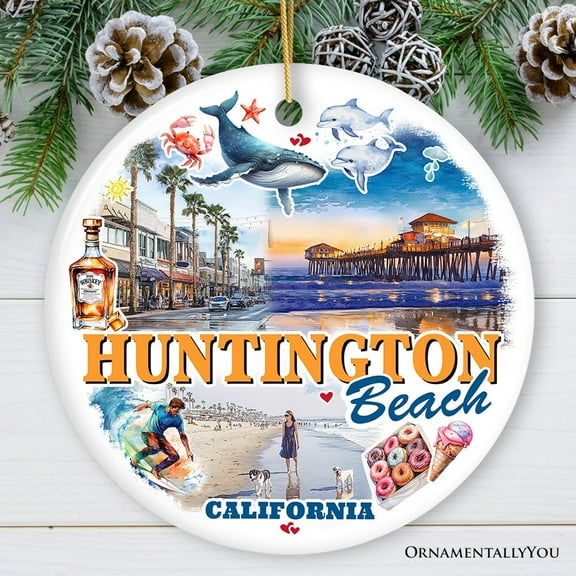 Huntington Beach Heritage Ornament, California Surf Culture Christmas Souvenir and Gift