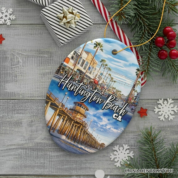 Huntington Beach Heritage Ornament, California Surf Culture Christmas Souvenir and Gift