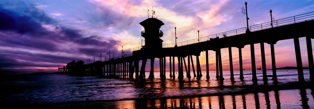 Huntington Beach Pier at sunset Huntington Beach California USA Canvas Art - Panoramic Images (13 x 36)